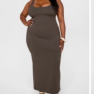 NWT Fabletics PureLuxe Maxi Dress Taupe Slate XL